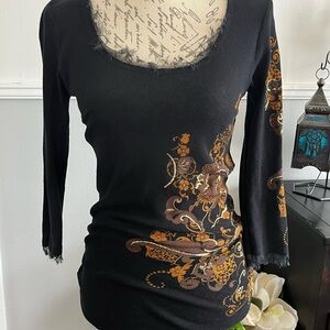 Black and Brown Long Sleeve Women's Top